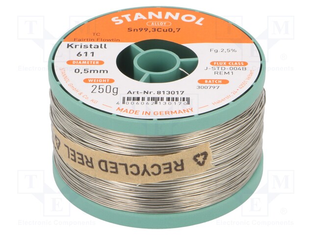 Soldering wire; Sn99,3Cu0,7; 0.5mm; 250g; lead free; Package: reel