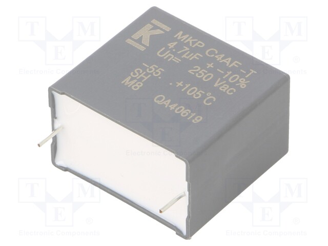 AC Film Capacitor, 4.7 µF, 250 VAC, Metallized PP, ± 10%, C4AF Series, Radial Box