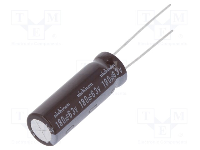 Capacitor: electrolytic; low impedance; THT; 180uF; 63VDC; ±20%