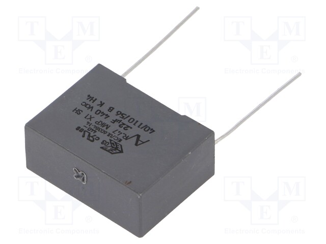 Capacitor: polypropylene; X1; 220nF; 440VAC; ±10%; THT; -40÷110°C