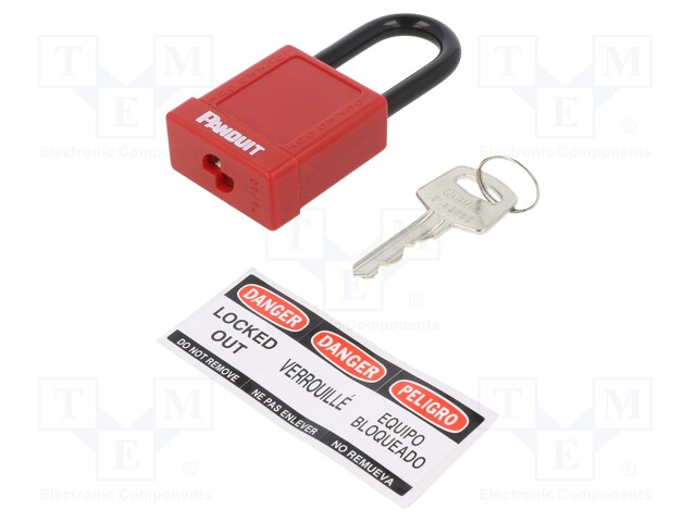 Colour: red; Tool: padlock; Kind: shackle