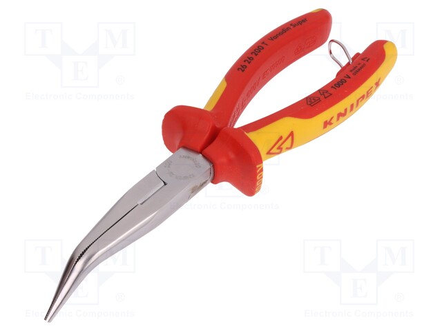 Pliers; insulated,curved,half-rounded nose,elongated; 200mm