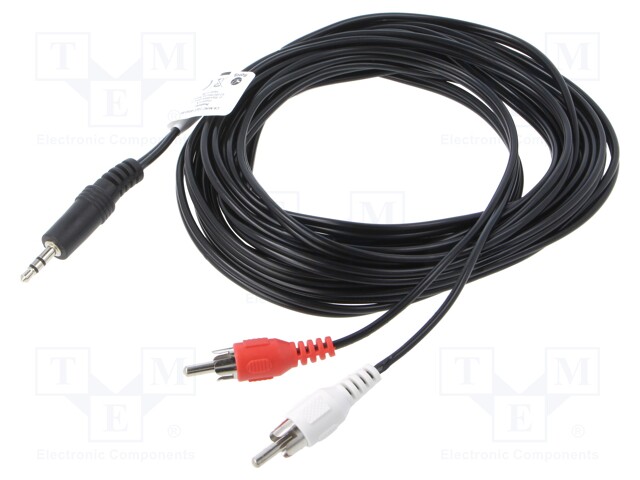 Cable; Jack 3.5mm 3pin plug,RCA plug x2; 5m; black; PVC