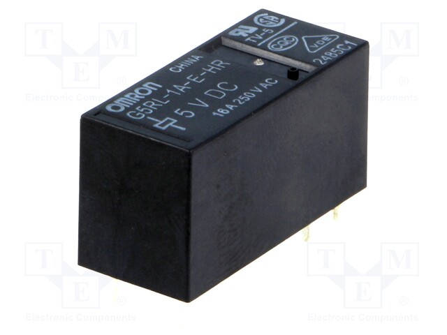 Relay: electromagnetic; SPST-NO; Ucoil: 5VDC; 16A/250VAC; toff: 5ms