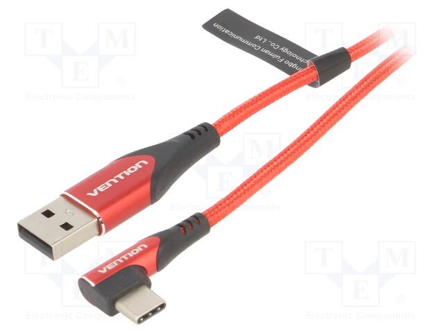 Cable; USB 2.0; USB A plug,USB C angled plug; 1.5m; red; 480Mbps