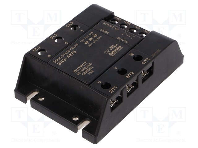 Relay: solid state; Ucntrl: 90÷240VAC; 75A; 48÷480VAC; 3-phase