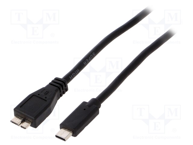 Cable; USB 3.0; USB B micro plug,USB C plug; gold-plated; 1m