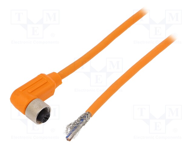 Connection lead; M12; PIN: 4; angled; 5m; plug; 240VAC; 4A; -25÷80°C