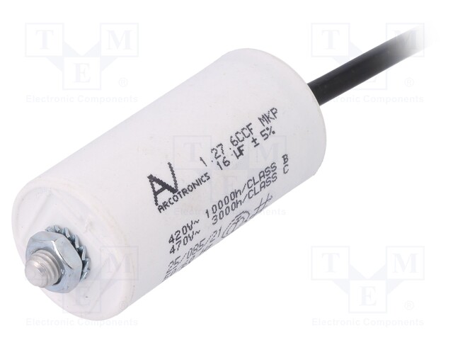 Capacitor: motors, run; 16uF; 420VAC; Ø40x71.5mm; -25÷85°C; ±5%