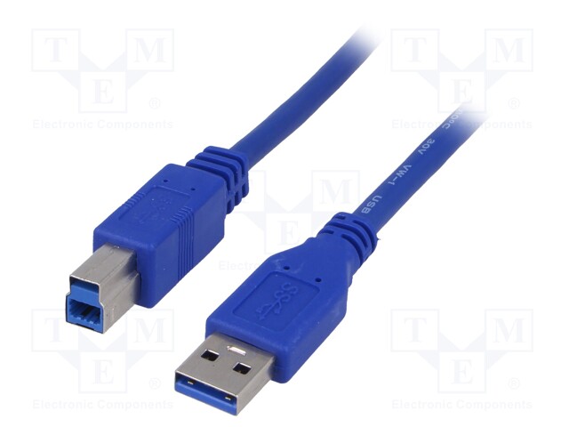 Cable; USB 3.0; USB A plug,USB B plug; nickel plated; 1.8m; blue