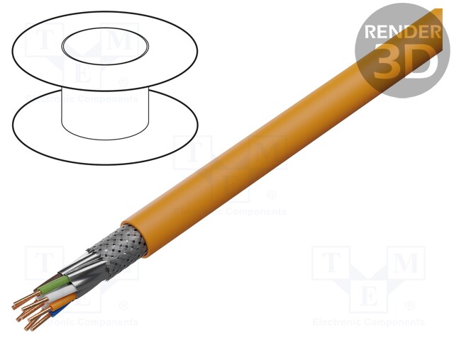 Wire; S/FTP; 7; solid; 4x2x23AWG; LSZH; orange; 500m; Øcable: 7.5mm