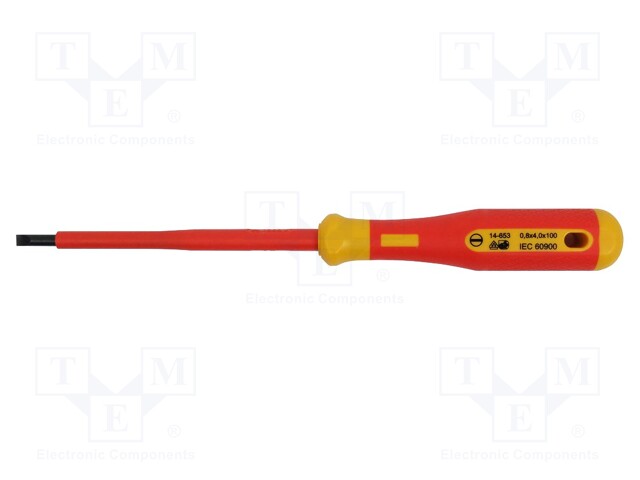 Screwdriver; insulated; slot; SL 4mm; Blade length: 100mm