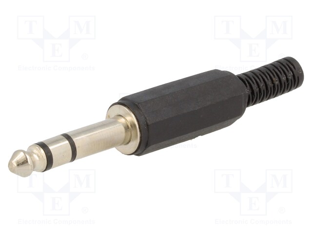 Plug; Jack 6,3mm; male; stereo; with strain relief; straight