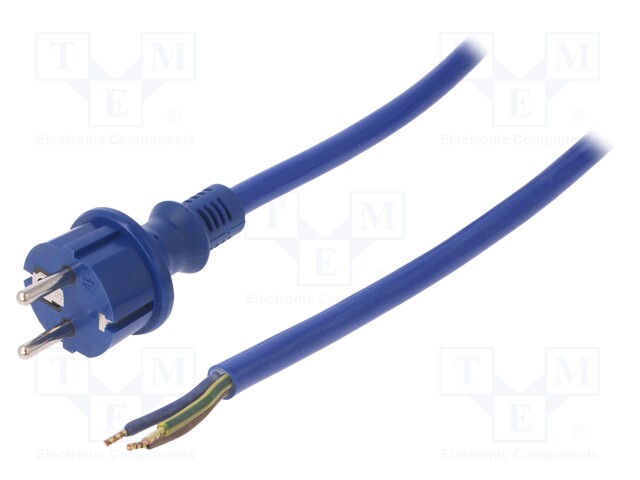 Cable; SCHUKO plug,CEE 7/7 (E/F) plug,wires; 3m; blue; rubber