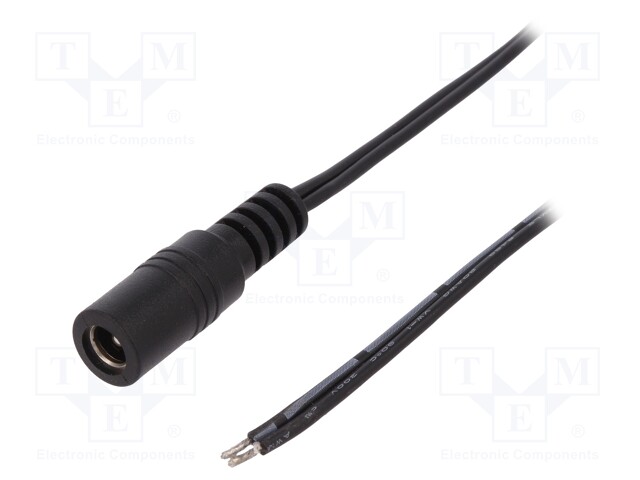 Cable; wires,DC 5,5/2,5 socket; straight; 0.5mm2; black; 1.5m