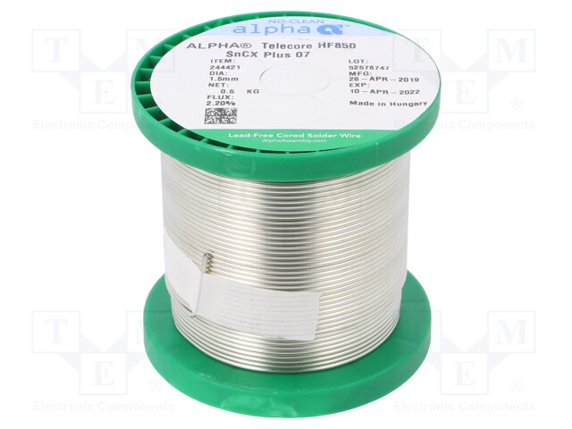 Soldering wire; Sn99,3Cu0,7; 1.5mm; 0.5kg; lead free; 227÷229°C