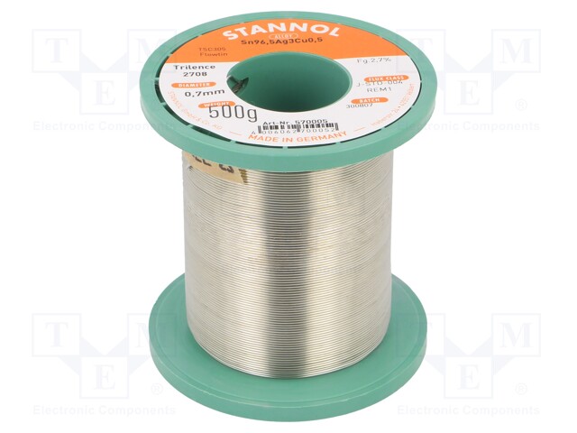 Soldering wire; Sn96,5Ag3,0Cu0,5; 0.7mm; 500g; lead free; 2.7%