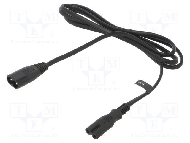 Cable; 2x0.5mm2; IEC C7 female,IEC C8 male; PVC; 1.5m; black; 2.5A