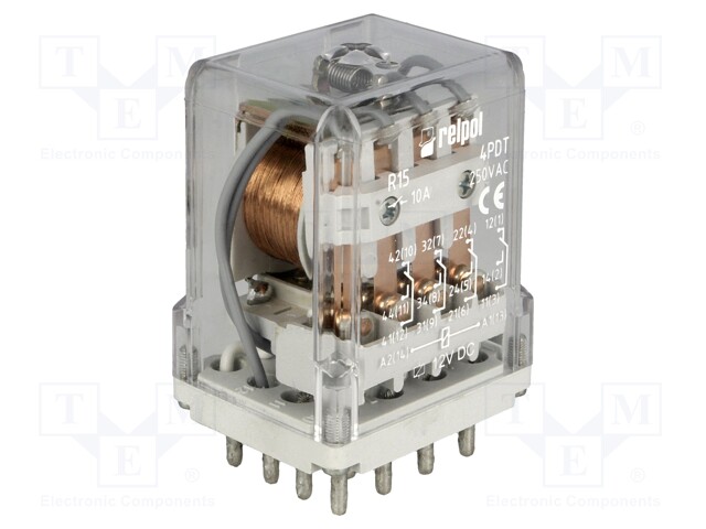 Relay: electromagnetic; 4PDT; Ucoil: 12VDC; 10A/250VAC; 10A/24VDC