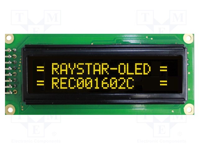 Display: OLED; alphanumeric; 16x2; Dim: 85x36x10mm; yellow; PIN: 16