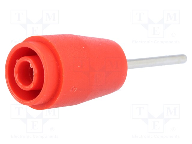 Socket; 4mm banana; 25A; 1kV; red; nickel plated; PCB; insulated