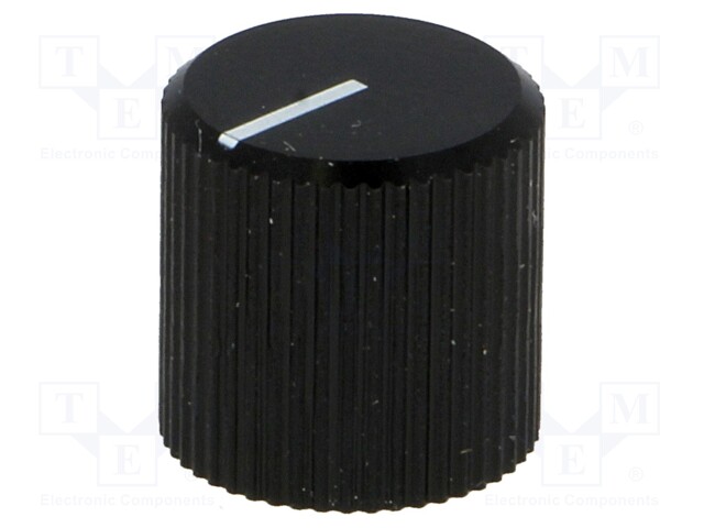 Knob; with pointer; aluminium; Shaft d: 6mm; Ø12x12mm; black
