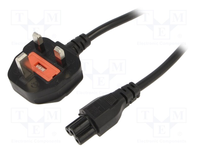 Cable; BS 1363 (G) plug,IEC C5 female; 1.8m; black; PVC; 2.5A