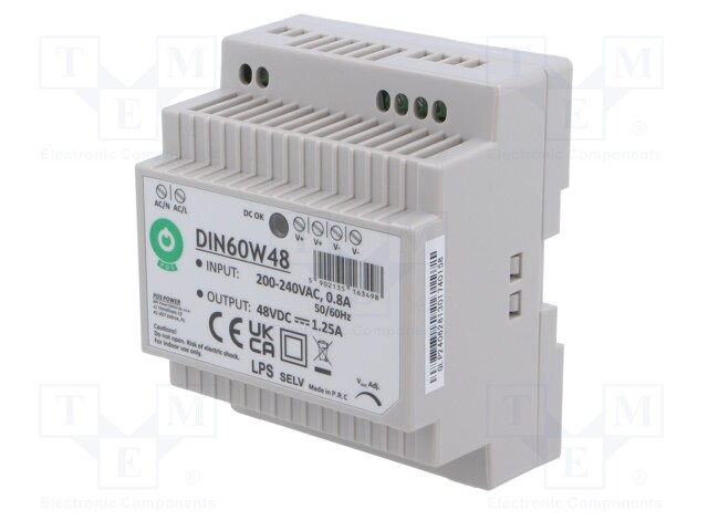 Power supply: switching; for DIN rail; 60W; 48VDC; 1.25A; OUT: 1