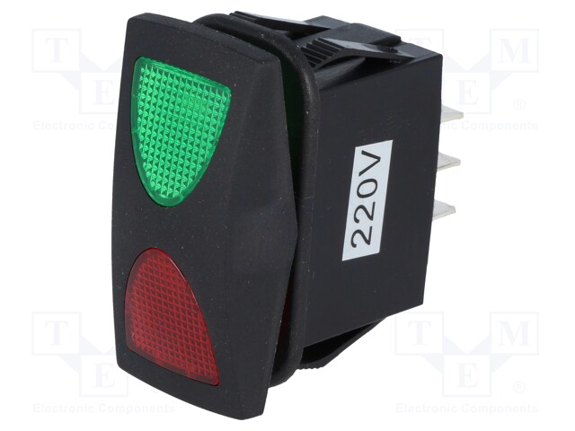 ROCKER; SP3T; Pos: 3; ON-OFF-ON; 10A/250VAC; green-red; IP66; LED