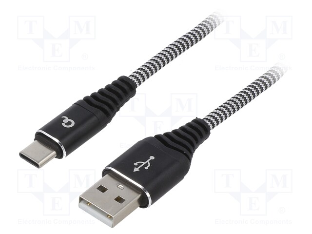 Cable; USB 2.0; USB A plug,USB C plug; gold-plated; 2m; black