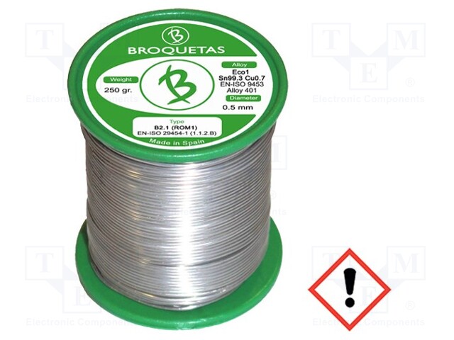 Soldering wire; Sn99,3Cu0,7; 0.5mm; 0.25kg; lead free; 217÷227°C