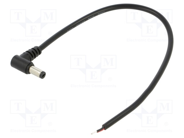 Cable; 2x0.5mm2; DC 5,5/2,1 plug; angled; black; 0.25m; -20÷80°C