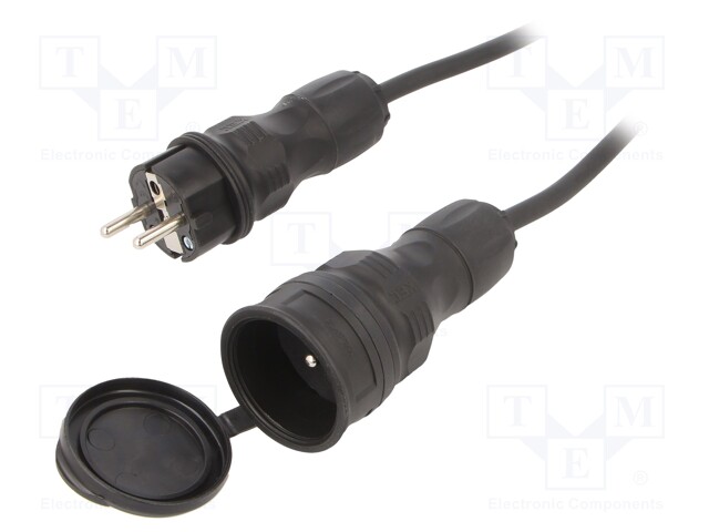 Extension lead; Sockets: 1; rubber; black; 3x1,5mm2; 15m; 16A