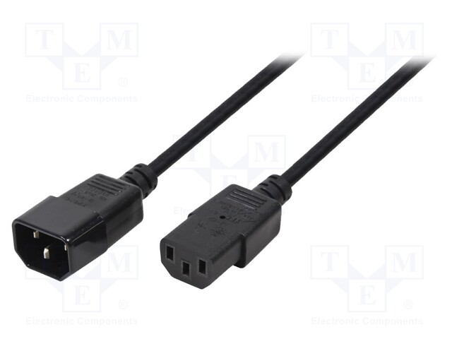 Cable; IEC C13 female,IEC C14 male; 3m; black; 10A; 250V