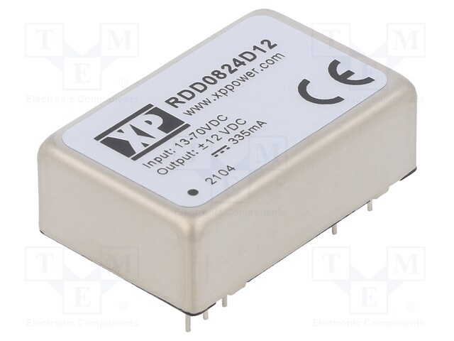 Isolated Board Mount DC/DC Converter, Railway, 2 Output, 8 W, 12 V, 335 mA, -12 V