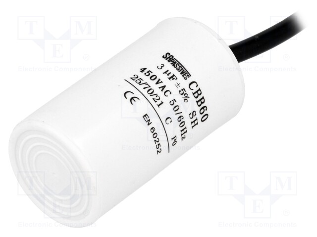 Capacitor: motors, run; 3uF; 450V; Ø35x60mm; -25÷70°C; ±5%; 3000h