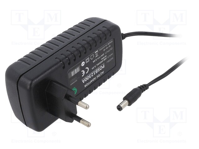 Power supply: switched-mode; voltage source; 12VDC; 3A; 36W; plug