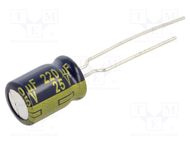 Electrolytic Capacitor, 220 µF, 25 V, EEUFC Series, ± 20%, Radial Leaded, 2000 hours @ 105°C