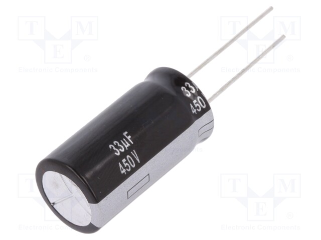 Capacitor: electrolytic; THT; 33uF; 350VDC; Ø16x31.5mm; ±20%; 5000h