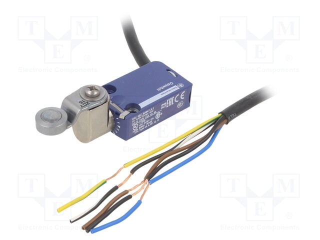 Limit switch; lever R 34,4mm, metallic roller 16mm; NO + NC; 6A