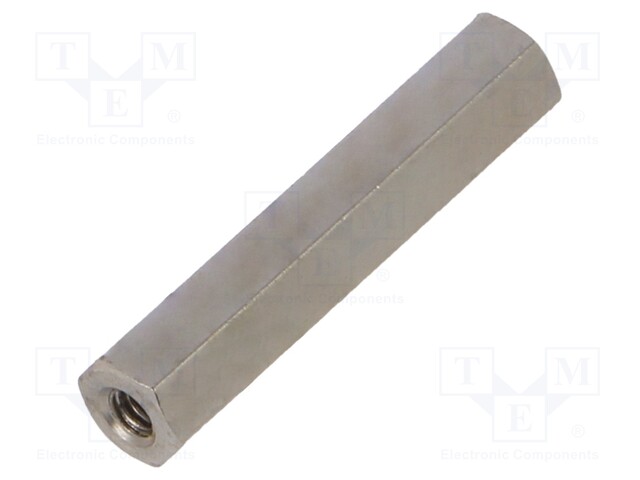 Screwed spacer sleeve; Int.thread: M2; 20mm; hexagonal; brass