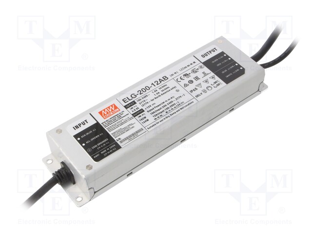 Power supply: switched-mode; LED; 192W; 12VDC; 11.2÷12.8VDC; 8÷16A