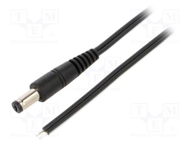 Cable; wires,DC 5,5/1,7 plug; straight; 0.5mm2; black; 0.5m