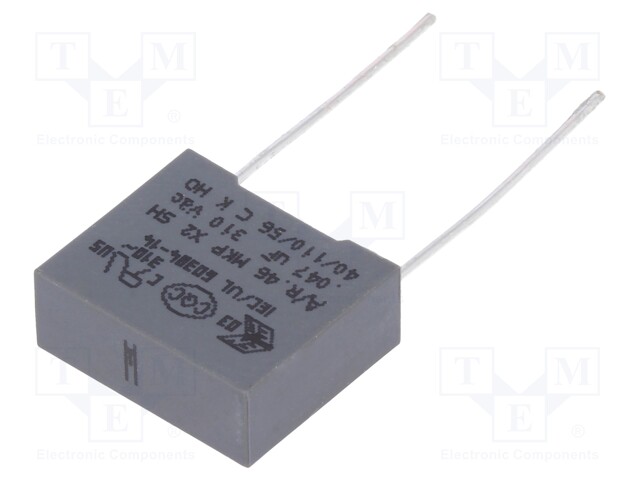 Capacitor: polypropylene; X2; 47nF; 10mm; ±20%; 13x5x11mm; 310VAC