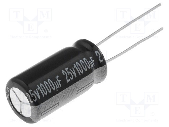 Capacitor: electrolytic; THT; 1000uF; 25VDC; Ø10x25mm; Pitch: 5mm