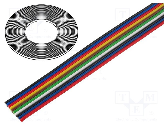 Wire: ribbon; stranded; Cu; 10x0,35mm2; unshielded; PVC; 150V; 50m