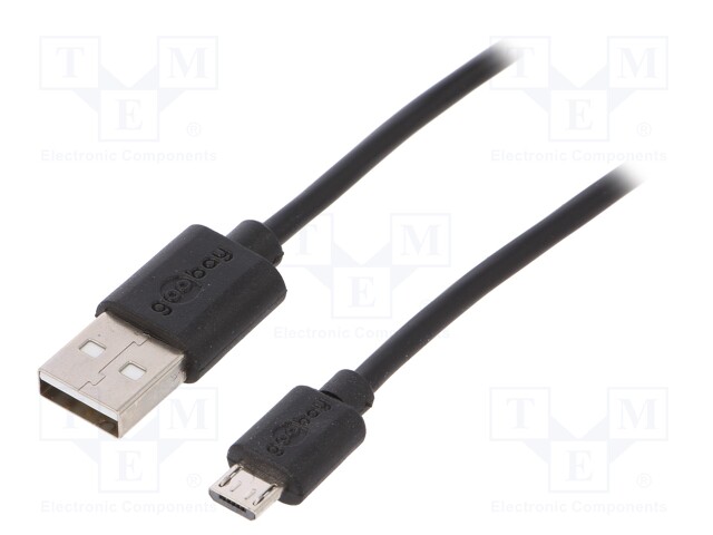 Cable; USB 2.0; USB A plug,USB B micro plug; 500mm; black