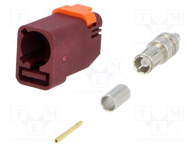 Plug; FAKRA II SMB; female; straight; RG174,RG316; crimped; claret