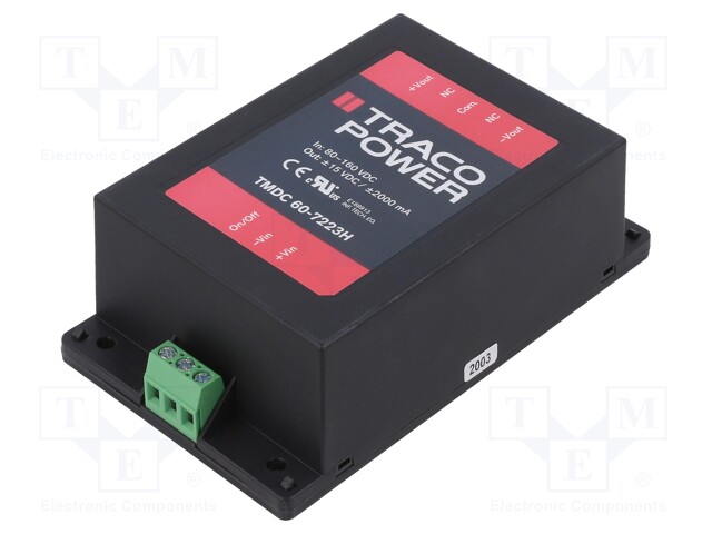 Converter: DC/DC; 60W; Uin: 80÷160V; Uout: 15VDC; Uout2: -15VDC; 300g