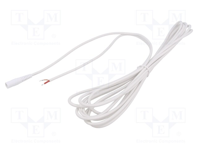 Cable; wires,DC 5,5/2,5 socket; straight; 1mm2; white; 3m